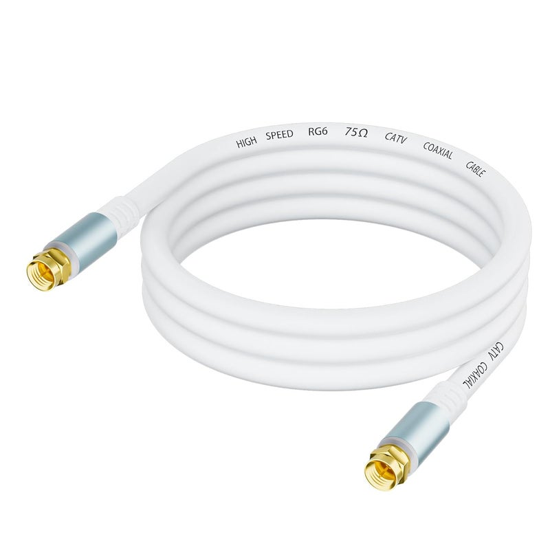 LDKCOK كابل RG6 محوري بطول 10 أقدام، إنترنت فائق السرعة، تلفزيون رقمي هوائي، تمديد كابل ساتلي - موصلات حقن وصب وضغط - أبيض - Image 1